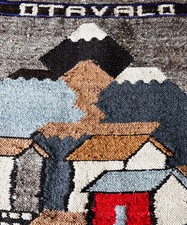 Vintage Otavalo Ecuador Handwoven Wool Tapestry Wall Hanging Village Scene 2 x 3 picture