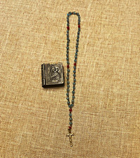 Antique Miniature Czechoslovakia Rosary Beads with Hinged Metal Prayer Book Case picture