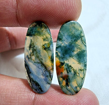 Amazing Rare Moss Agate Matching Pair Cabochon 26ct Loose Gemstone for Jewelry picture