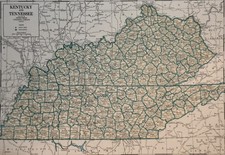 Vintage 1945 WORLD WAR 2 ERA Kentucky and Tennessee map  Estat picture