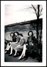 1940s Four Women Snapshot Photograph Outdoor Bench Friends Fashion picture
