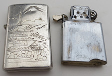 sterling silver lighter vintage Japanese pagoda mt fuji engraved picture