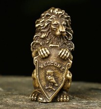 Brass Lion Welcome Animal Statue Small Sculpture Tabletop Figurine Home Decor picture