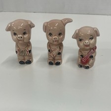 Vintage Set of 3 Ceramic Glazed Pig Musician Figurines, 2.5 Inches Tall picture