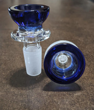 14mm Glass Round Slide BOWL Male for Glass Water Pipe Bong BLUE (1 - ONE) picture