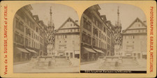 Switzerland, Lucerne, Weinmarkt fountain, vintage print, ca.1860, stereo print vi picture