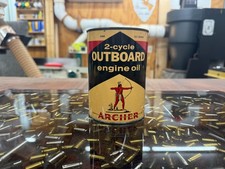 VINTAGE FULL NOS~  ARCHER OUTBOARD 1-QUART ENGINE OIL CRIMPED SEAM CAN picture