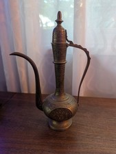 Vintage Etched Brass Indian Aftaba Ewer Pitcher picture