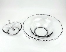 VTG Imperial Crystal Candlewick 2-Pc Set 6in Heart Relish Dish & 12in Bowl picture