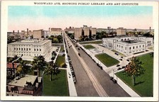 Detroit Woodward Ave Postcard Showing Public Library & Art Institute C45 picture