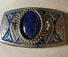 Vintage Blue Stone Belt Buckle Silver Tone Southwestern Western 3.25” picture