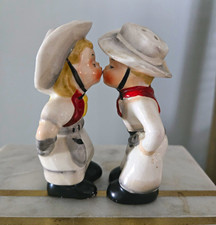 Vintage Ceramic Cowboy & Cowgirl Kissing Salt & Pepper  Shakers Set  picture