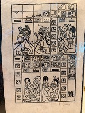 Vintage Maya Amate Bark Painting A Camilo Dresden Codex Ix Chel Moon Goddess picture