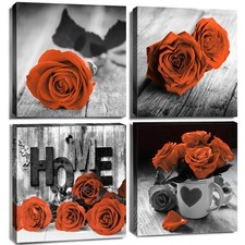 YOOOAHU Burnt Orange Wall Art Floral Wall Art Living Room Vintage Rose Flower picture