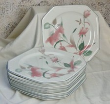 Vintage Mikasa Silk Flowers octagonal dinner plates- 10 inches picture