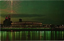 Cincinnati Ohio Riverfront Stadium Fireworks Night View Chrome Postcard Unused picture