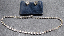 Vintage clear rhinestones silvertone metal collar necklace + screw earrings picture