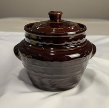 Vintage Mar-Crest Daisy Dot 3 Qt Brown Bean Pot/Casserole *Mint Cond* picture