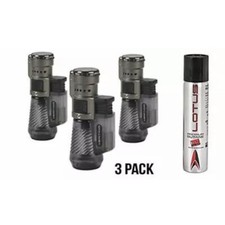 Vertigo by Lotus Cyclone Triple Torch Cigar Lighter Charcoal 3 Pack+Butane 90ml picture