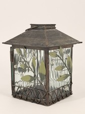 Vintage PartyLite Candle Lantern Glass Leaf Berry Pagoda Metal Votive Holder 7