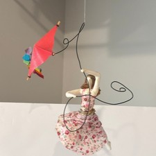 Serena Mann Studios Handcrafted Girl with Kite Figurine Floral Cloth Wire 2011 picture