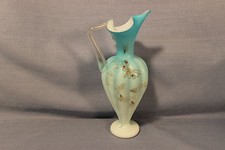 Antique Blown Cased Satin Glass Pitcher Vase Ewer w/ Butterfly & Raised Bubbles picture