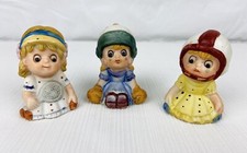 Vintage 3pc Bisque Figurines Little Girls Playing Sports Football Tennis Boxing picture