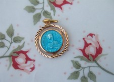 Vintage Catholic Medal KATERI TEKAKWITHA Blue Enamel Indian Saint Gold finish picture