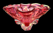 JOSEF HOSPODKA FOR CHRIBSKA MCM BOHEMIAN CZECH CRANBERRY GLASS VASE BOWL picture