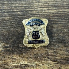 Vtg Detroit Police Narcotics Gold Tone Lapel Pin picture