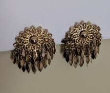Vintage Gold Tone Clip Style Earrings With Many Gold Tone Dangles picture