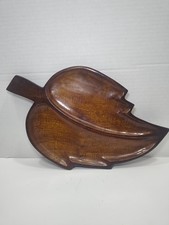 Vintage Hand Carved Wooden Leaf Serving Tray Platter 16x10 MCM Boho Decor picture