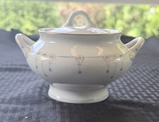 Antique O.P. Co Syracuse China Covered Sugar Bowl Blue Gold Footed picture