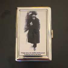 Silver Metal Cigarette/Tobacco Case Black & White Albert Einstein Photo Quote picture