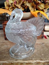 Gorgeous Larger Glass Vintage Vtg Thanksgiving Fall TURKEY Candy Dish Decor picture