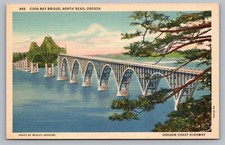 North Bend OR Coos Bay Cantilever Bridge Oregon Coast Highway Postcard Vtg G9 picture