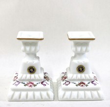 Vtg Pair Westmoreland Hand Painted Roses Milk Glass Candlesticks W/ Labels picture