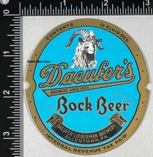 Daeufers Bock Beer 12 oz IRTP Beer Label - PENNSYLVANIA picture