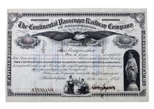 1876 The Continental Passenger Railway Company Stock Certificate - Low Serial # picture