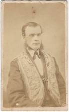 1870s Odd Fellows IOOF Beaded Vest Man Sideburns Fraternal Carte De Visite CDV picture