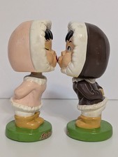 Vtg Let’s Kiss Inuit Bobblehead Magnetic Chalkware Nodder Eskimo Girl Boy picture