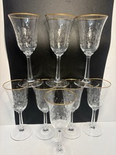 Lenox Fontaine Wine Glasses Set of 8 Gold Rim Etched Crystal 6¾” Vintage picture