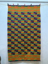Vintage Gorgeous Hand Woven African Ewe Kente Cloth Textile 175x104 Cm picture