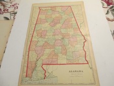 ANTIQUE MAP  OF ALABAMA CRAM'S  ATLAS 1905  23 X 14.5 picture