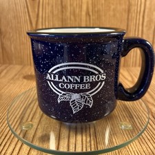 Allann Bros Coffee Mug Chunky Blue Speckled Collectible Ceramic Logo 14 oz RARE picture