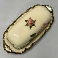 Franciscan Desert Rose Butter Dish Set Sculpted Hand Painted Flowers Leaves Bud picture