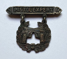 BANANA WARS U.S. MARINE CORPS PISTOL EXPERT BADGE M1922 SILVER TYPE 1 PIN BACK picture
