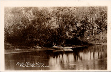Iowa River Scenic View in Belle Plaine IA Shored Canoe 1900s RPPC Postcard Photo picture