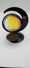 Vtg.90s Spencers Gifts Celestial Sun Moon Candle holder Metal 3D Molded Glass picture