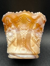 Imperial Glass Caramel Slag Toothpick Holder Hobstar & Arches | Vintage picture